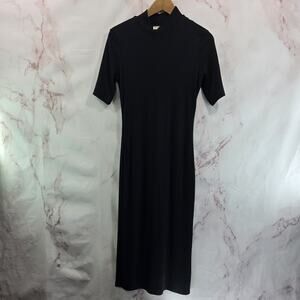 Marine Layer Dress Womens Medium Black Tencel Lyocell Mock Midi Ribbed Rib Lexi